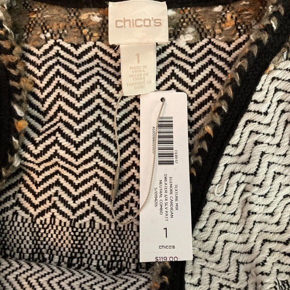 NWT Chicos Cardigan‎ Womens Sz 1 US M Ivory Brown Wool Texture Sweater Jacket - Picture 5 of 9
